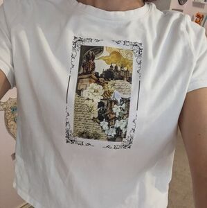 White Graphic T-Shirt with Artistic European Inspired Print